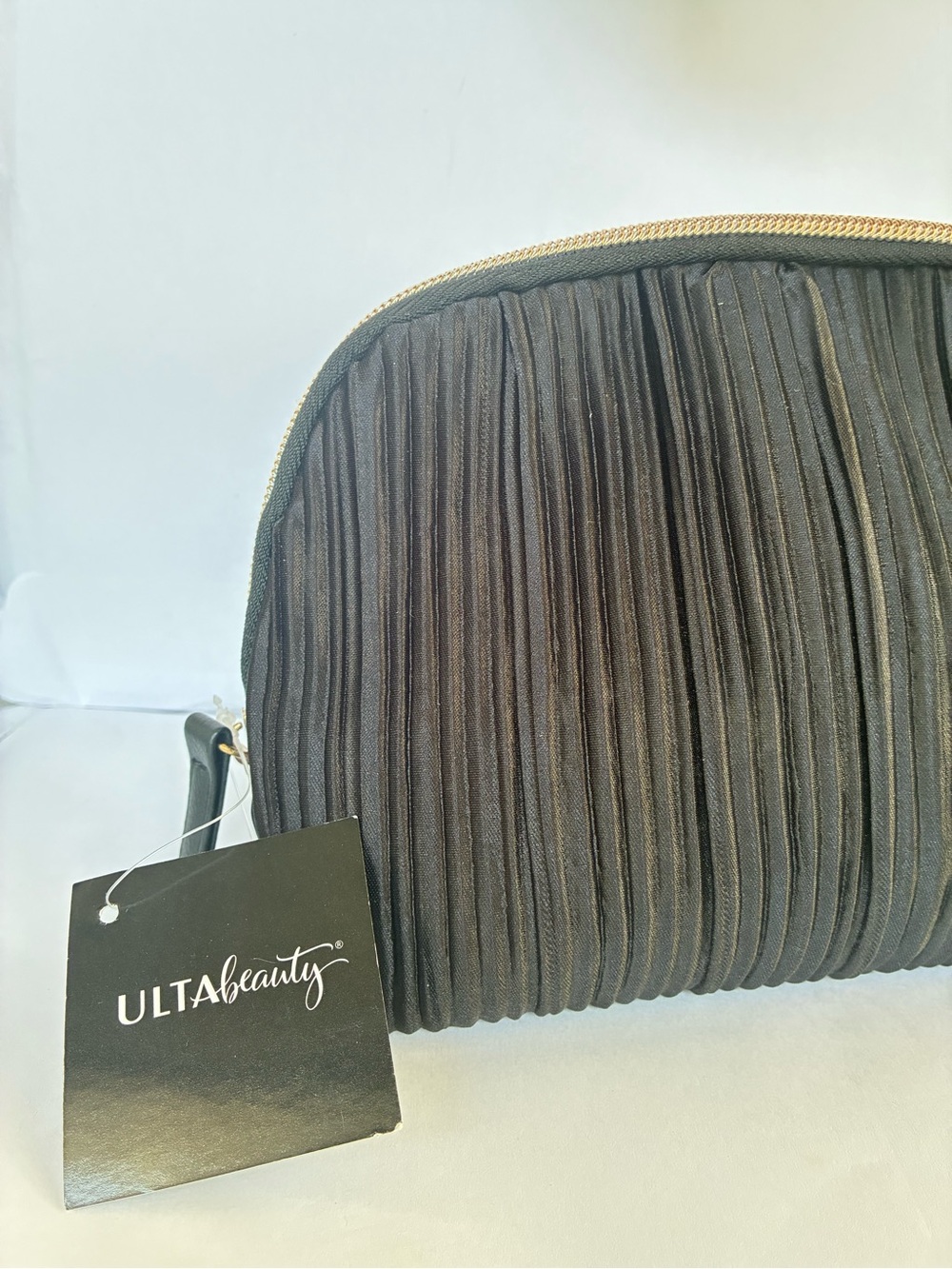 Ulta Beauty Black Pleated Cosmetic Pouch with Gold Zipper